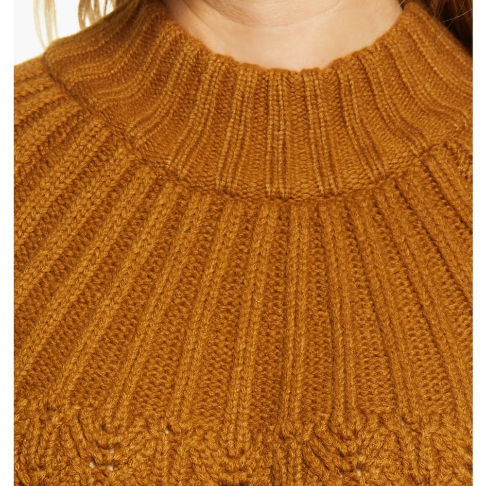 Madewell Women’s Pointelle Stitch Mix Mock Neck Sweater in Dried Cedar Brown -S - Picture 4 of 12